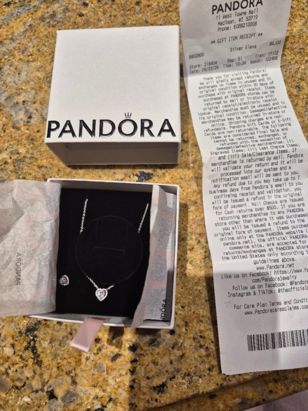 PANDORA HEART NECKLACE WITH MATCHING EARINGS -SILVER-BRAND NEW